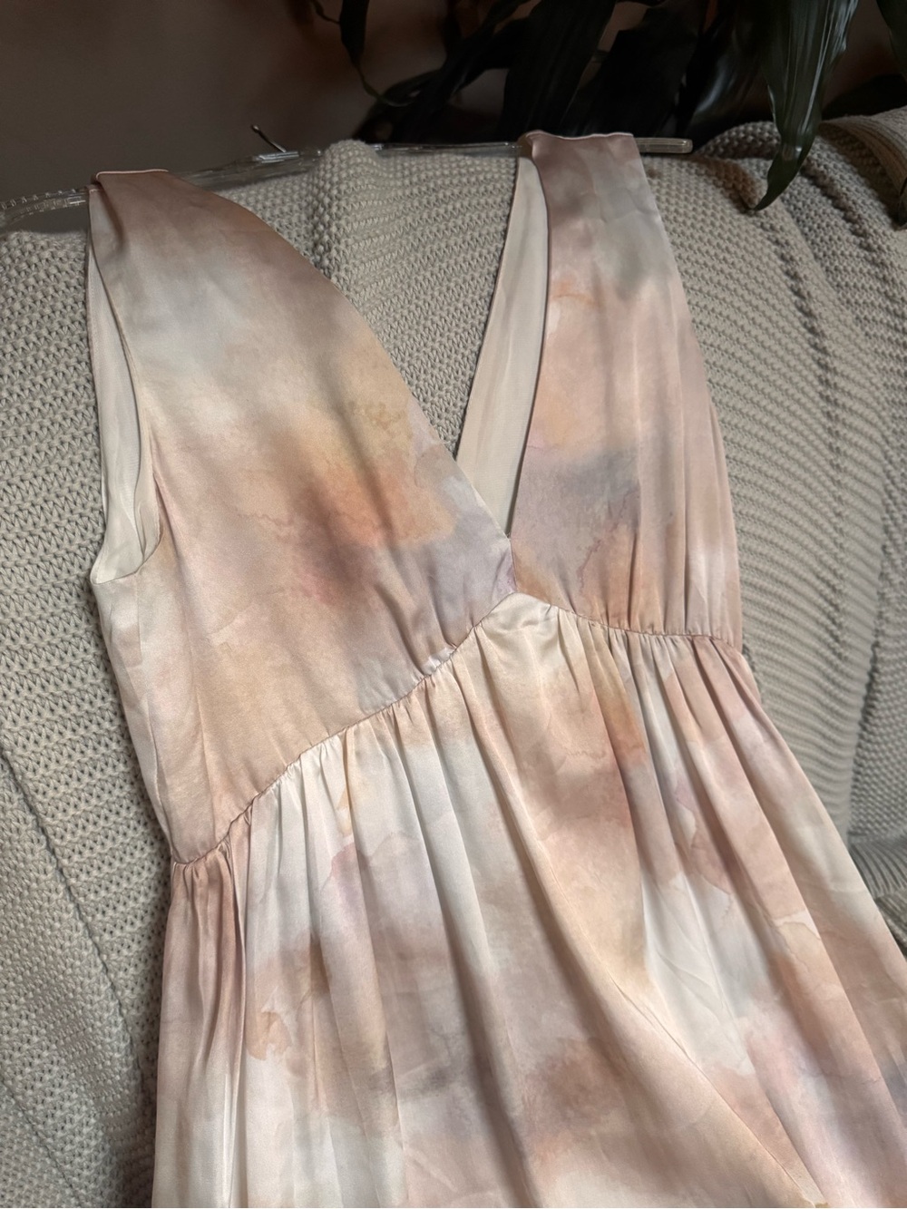 H&M One-Shoulder Watercolor Midi Dress in Blush and Peach